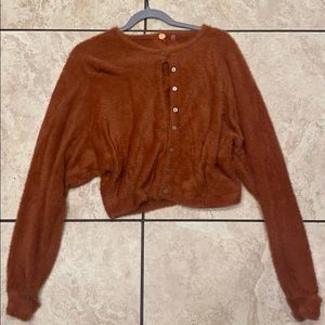 FREE PEOPLE Rust orange fuzzy cardigan